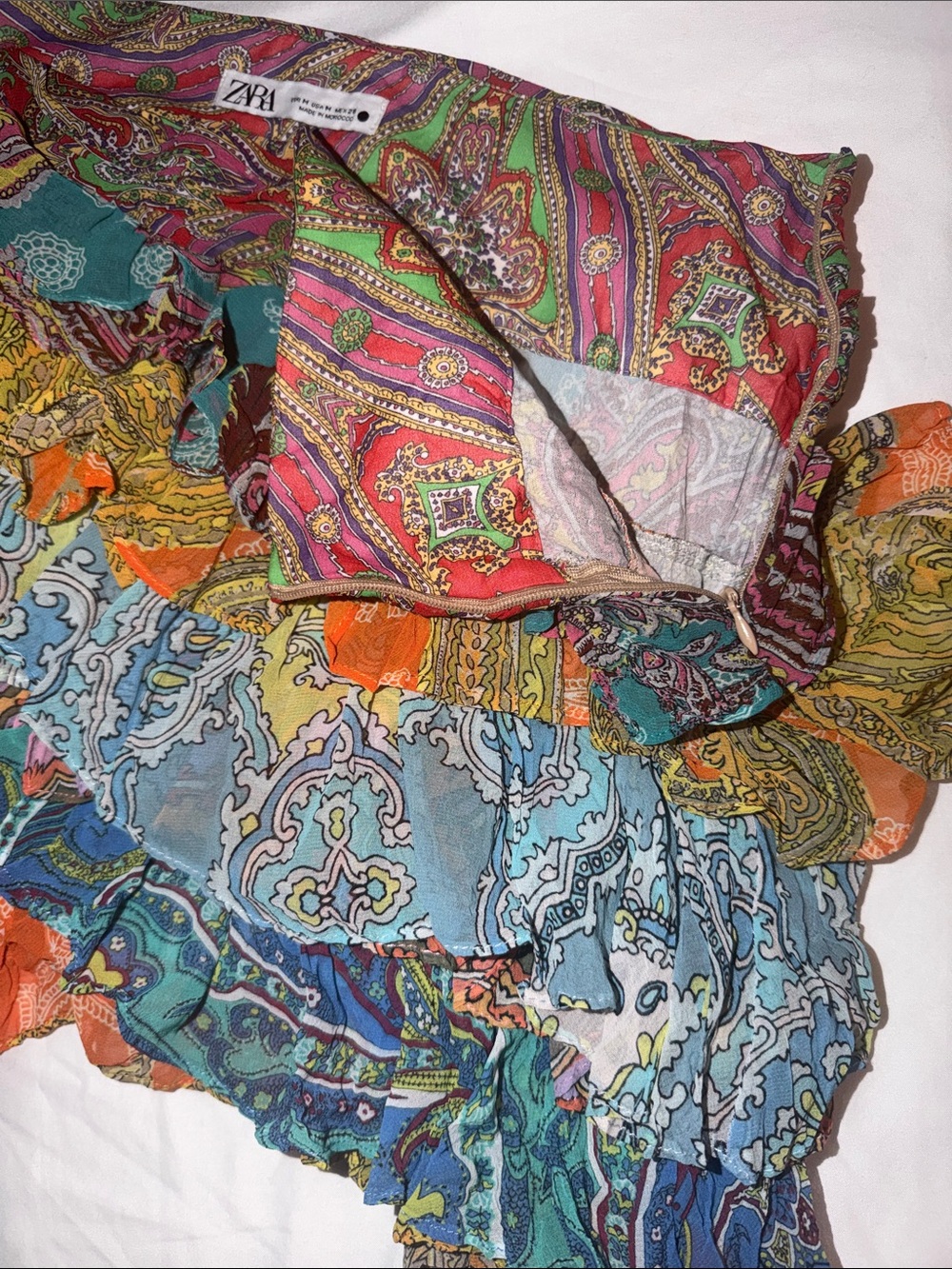 ZARA Colorful Paisley Patchwork Ruffle Mini Skirt, size medium - Picture 14 of 16